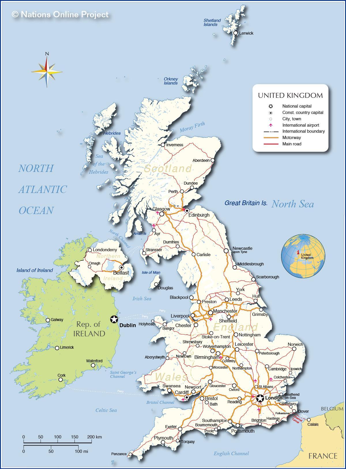kaart met de BRITSE luchthavens