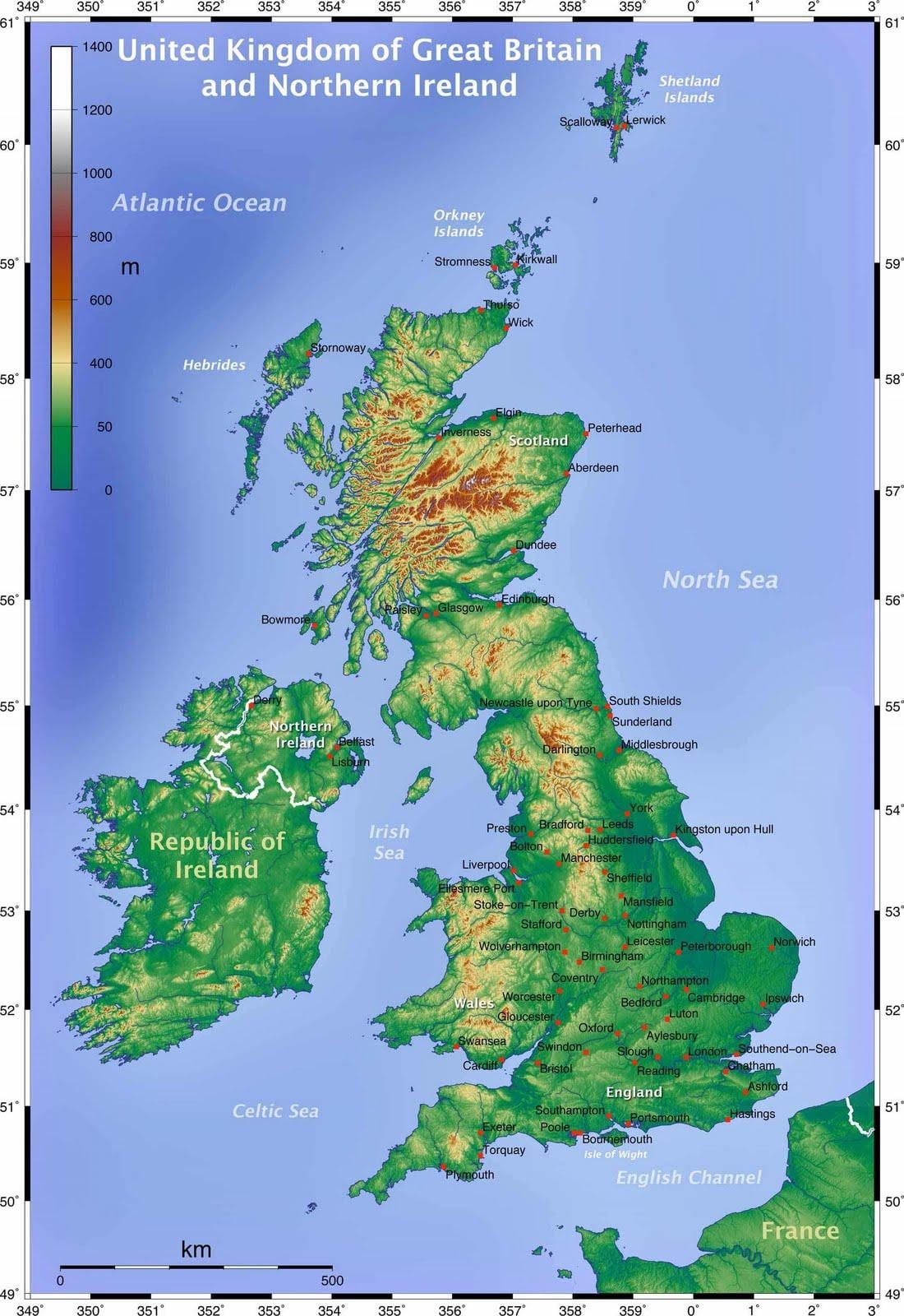 Groot-brittannië topografische kaart